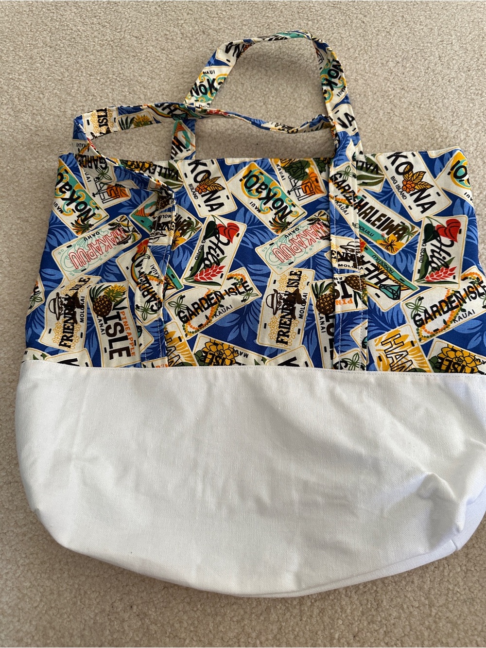 Blue & White Printed Canvas Tote Bag